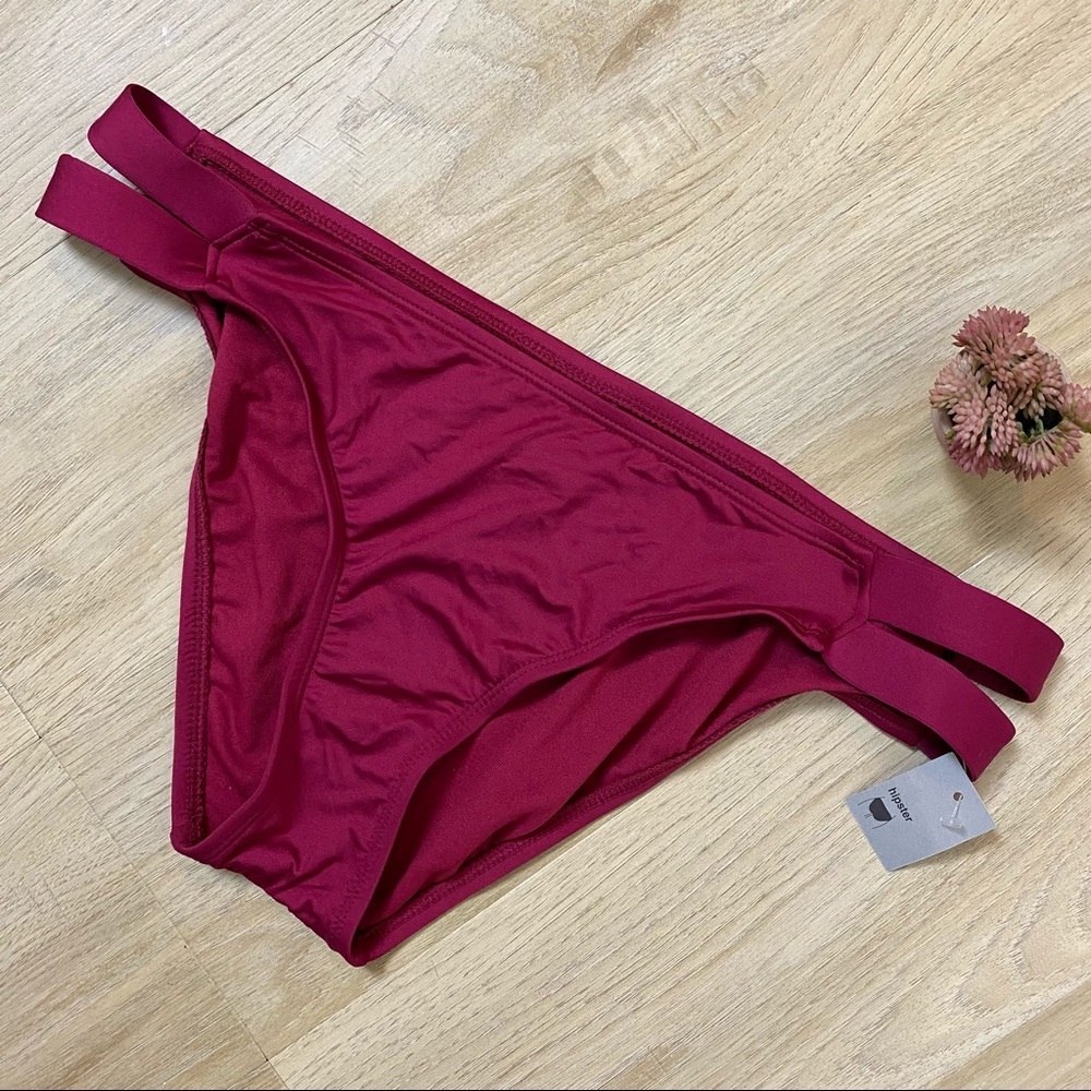 NWT Mossimo Supply Co. Double Strap Hipster Bikini Bottom Maroon Red Size Large
